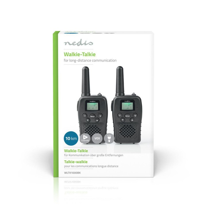 Walkie-Talkie PMR 446 MHz, 10 km Reichweite, 8 Kanäle, schwarz, PTT VOX, wiederaufladbare Batterien 3 Stunden Micro-USB 10 Km