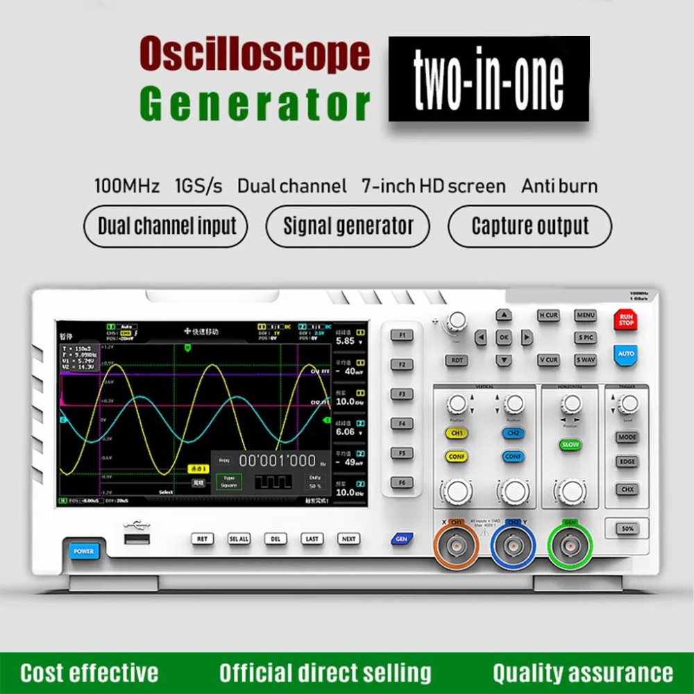 Digital Oscilloscope Generator Signal Input 1GSa/s 100MHz Bandwidth Multimeter Storage FNIRSI-1014D
