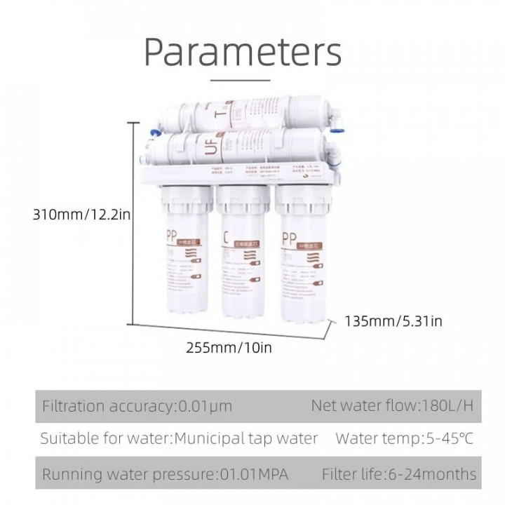 Juego de 5 filtros para purificador de agua filter5 nivel 5 para ultrafiltración doméstica Agua Potable