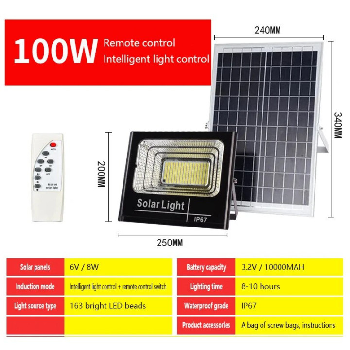 LED-Solarpanel-Lampe 100 W, wasserdichte Fernbedienung, IP67-Standard, ferngesteuerte Außenbeleuchtung
