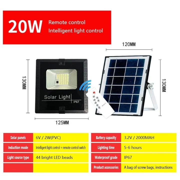 Wasserdichte Solarfluter 20W Fernbedienung + Timer + Lichtsteuerung Außenbeleuchtung