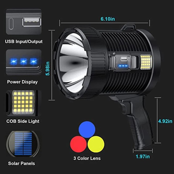 Phare à main rechargeable lampe portable XHP90 USB Batterie Lithium 9000mAh Rechargeable 15h