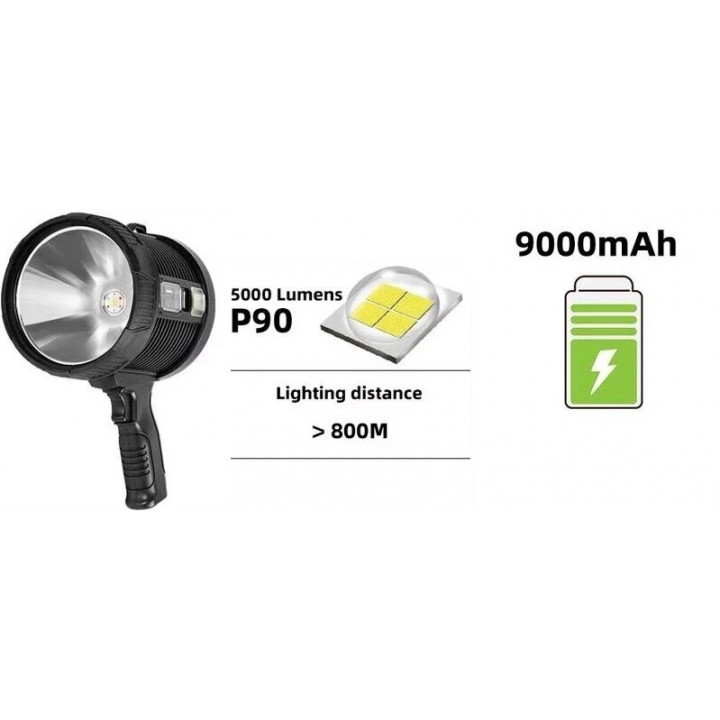 Phare à main rechargeable lampe portable XHP90 USB Batterie Lithium 9000mAh Rechargeable 15h