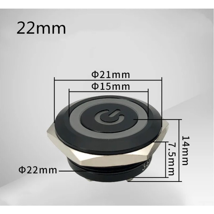 Bouton-poussoir extra plat NO NF métal 22mm 2A 250VAC étanche lumière Led momentané 12V vert