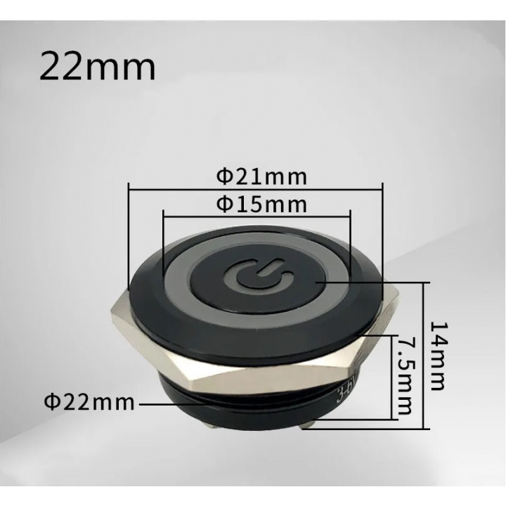 Pulsante extra piatto NO NF metallo 22mm 2A 250VAC impermeabile Led momentaneo 12V rosso