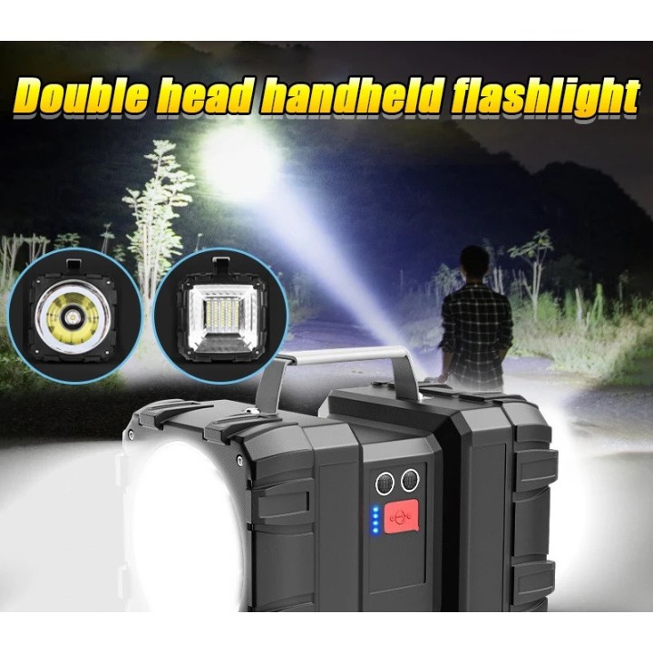 Linterna portátil recargable XHP100 USB recargable potente doble cabeza