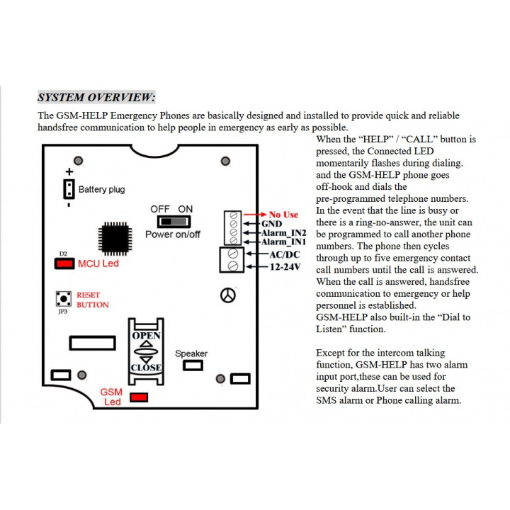 Citofono 12v 24v acdc GSM-HELP a batteria con pulsante di chiamata di allarme di emergenza SOS con relè apriporta a 2 canali