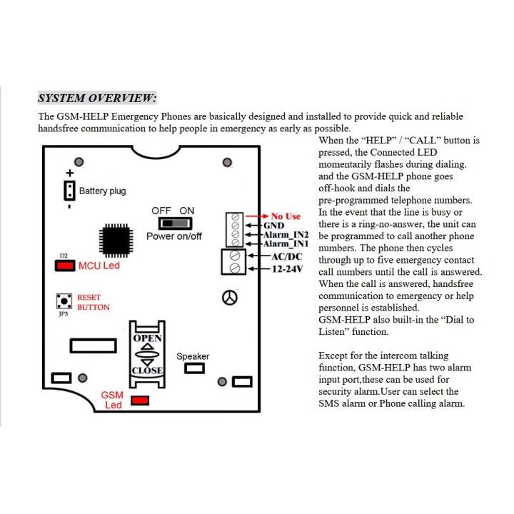 Citofono 12v 24v acdc GSM-HELP a batteria con pulsante di chiamata di allarme di emergenza SOS con relè apriporta a 2 canali