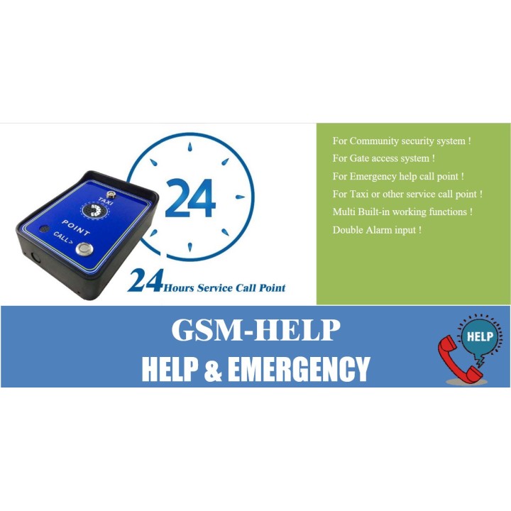 Intercomunicador 12v 24v acdc GSM-HELP a batería pulsador de llamada alarma SOS emergencia relé apertura puerta 2 canales