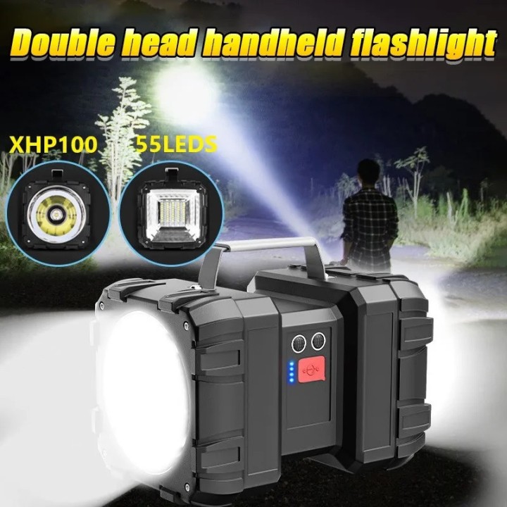 Rechargeable Handheld Headlight Portable Lamp XHP100 USB Rechargeable Powerful Double Head