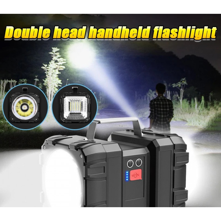 Linterna portátil recargable XHP100 USB recargable potente doble cabeza