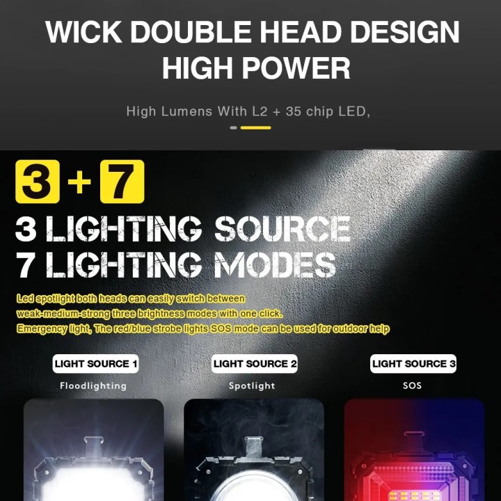 Rechargeable Handheld Headlight Portable Lamp XHP100 USB Rechargeable Powerful Double Head