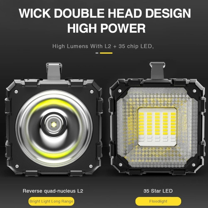 Rechargeable Handheld Headlight Portable Lamp XHP100 USB Rechargeable Powerful Double Head