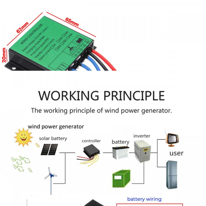 Controller Laderegler Windbatterie PWM Turbine 400W 12V 24V 10a 16A Windgenerator