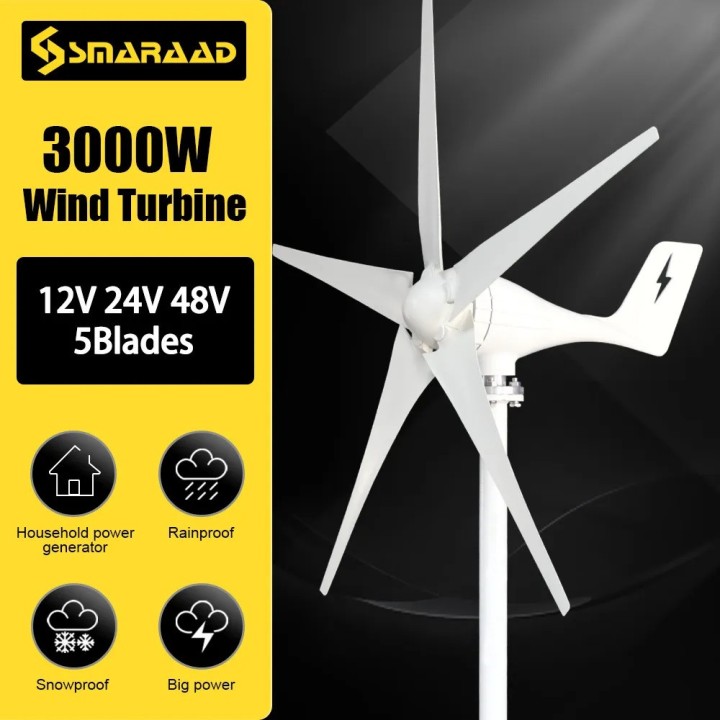 Horizontal wind turbine 3000W 12V 5 blades windmill off-grid system home watchmaking farm