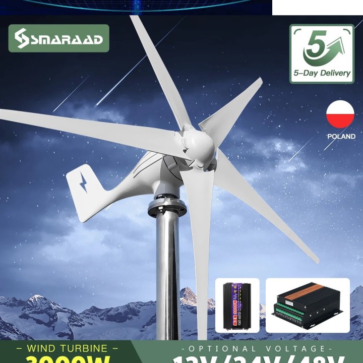 Éolienne horizontale 3000W 12V 5 pales moulin à vent systeme hors réseau maison horlogerie ferme