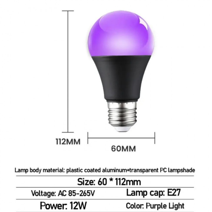 UV LED bulb black purple light E27 7W 110V 220V 399-400nm interior decoration restaurant