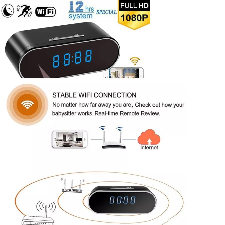 1080P wireless camera clock WIFI rechargeable camcorder night vision motion detection sd