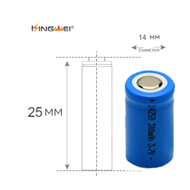 2 Batteria al litio ricaricabile 14250 3.7v 300mAh ICR14250 1/2AA Fotocamera torcia