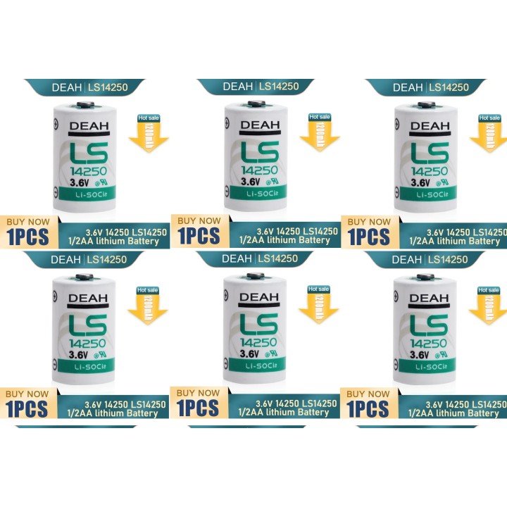 6 piles lithium saft 3.6v 1/2aa er14250 ls14250 lr14250 er14250h li-socl2 1200mah