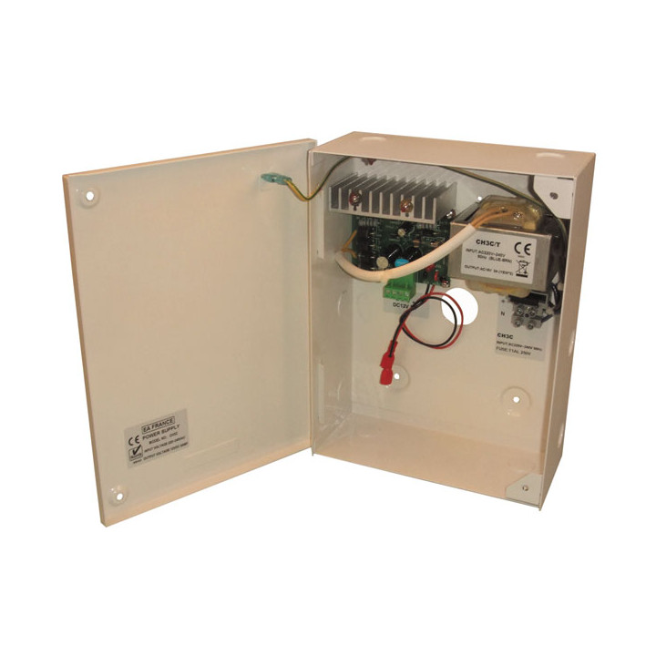 Dc regulated power supply 3000ma(3a) regulated wall mount metal case type, power input: ac220v built in dc12v battery charger,