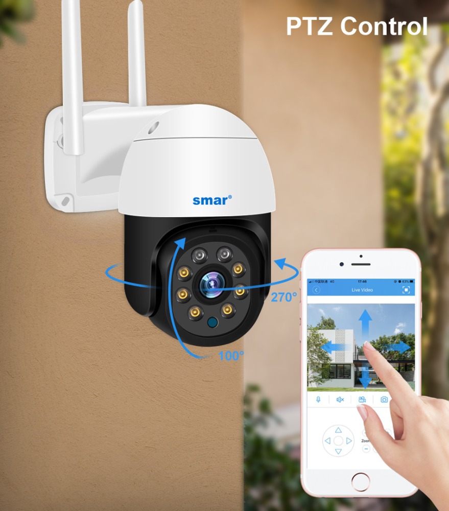 Caméra de surveillance extérieure PTZ IP WIFI hd 2MP/1080P sans fil Zoom x4 nocturne ia Audio