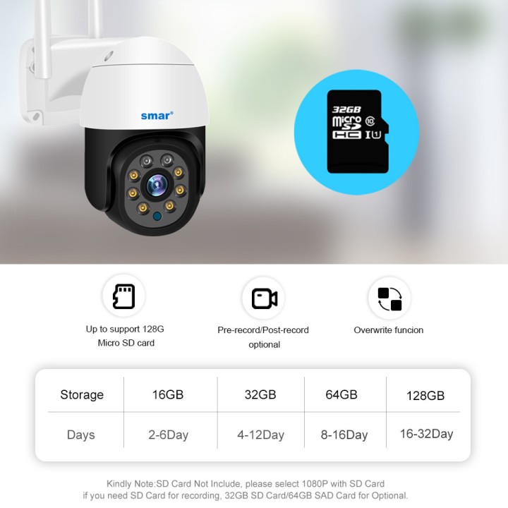 Outdoor surveillance camera PTZ IP WIFI hd 2MP/1080P wireless Zoom x4 night ia Audio