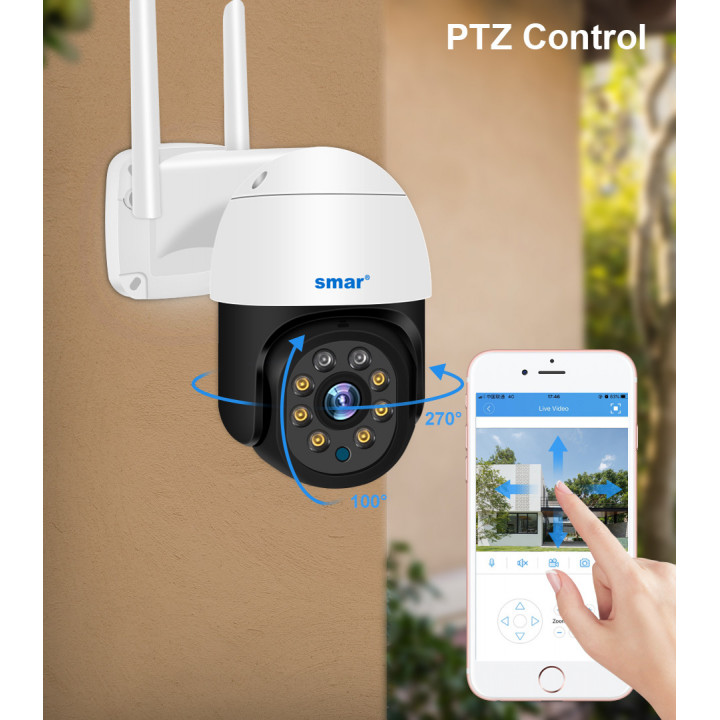 Caméra de surveillance extérieure PTZ IP WIFI hd 2MP/1080P sans fil Zoom x4 nocturne ia Audio