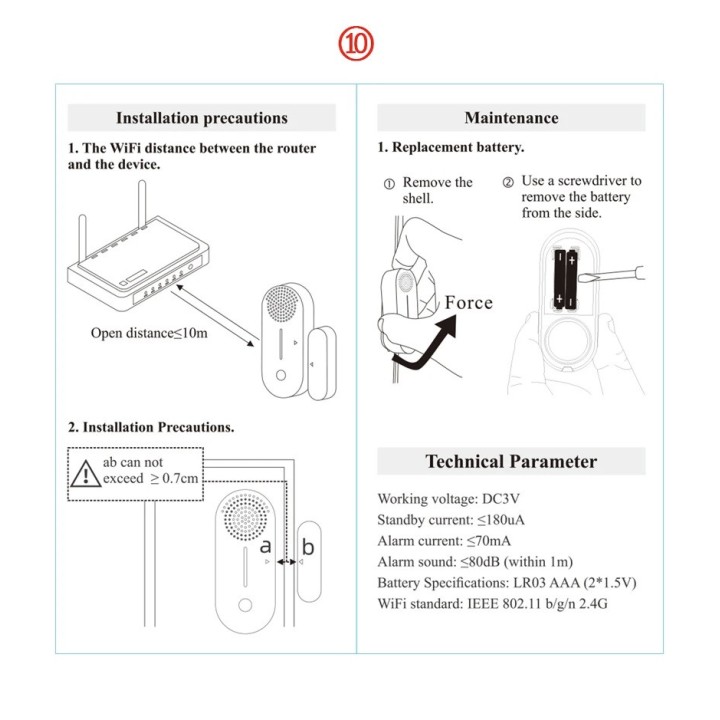 Tuya Capteur ouverture porte et fenêtre WiFi détecteur alarme sonore contrôle à distance application