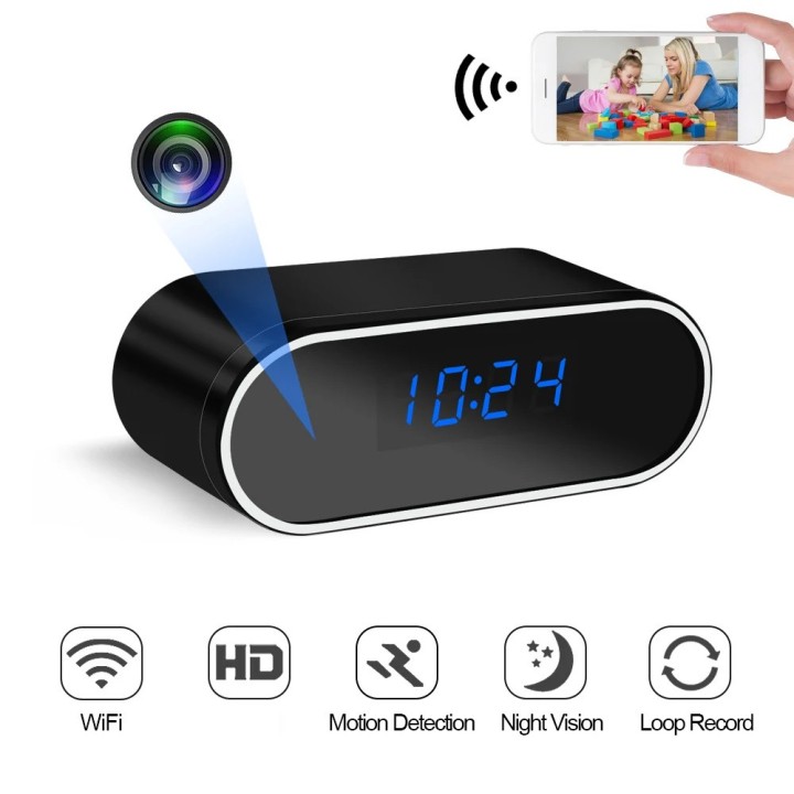 1080P wireless camera clock WIFI 64g rechargeable camcorder night vision motion detection sd