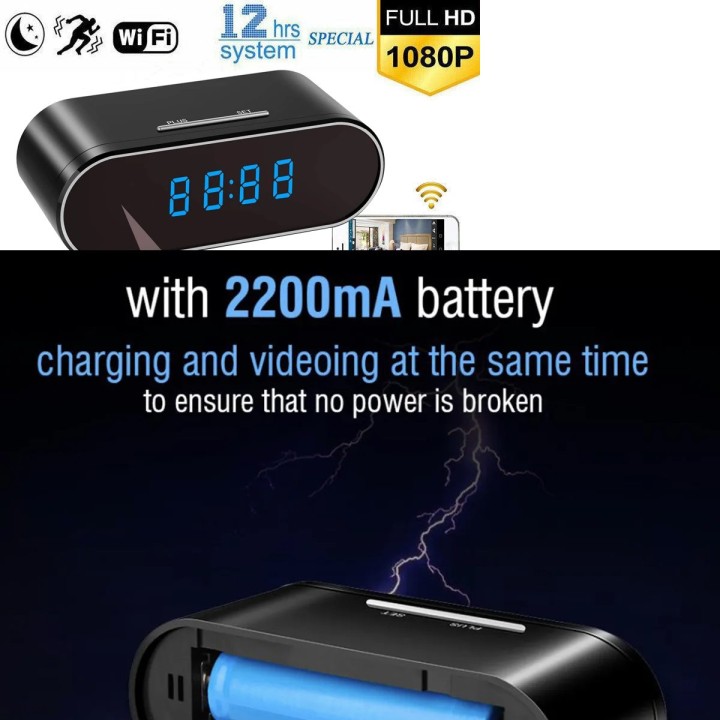 1080P wireless camera clock WIFI 64g rechargeable camcorder night vision motion detection sd