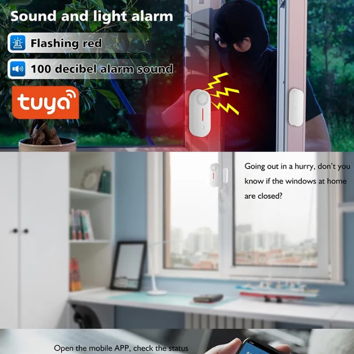 Tuya Door and window opening sensor WiFi detector silent alarm remote control application