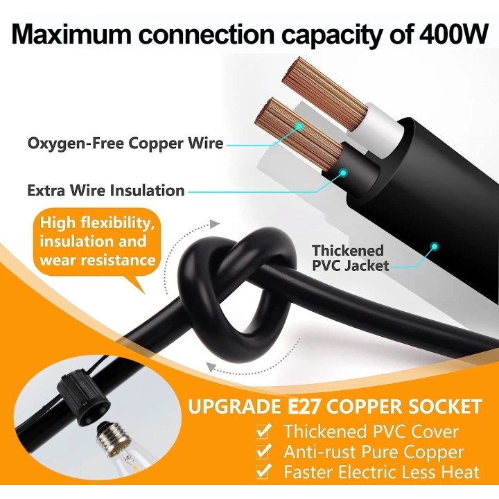 LED light string e27 220V 15m 15 bulbs s14 2w waterproof connectable, garden, outdoor,