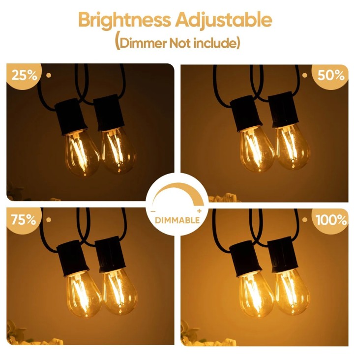 Guirnalda de luces LED e27 220V 15m 15 bombillas s14 2w impermeable conectable, jardín, exterior,