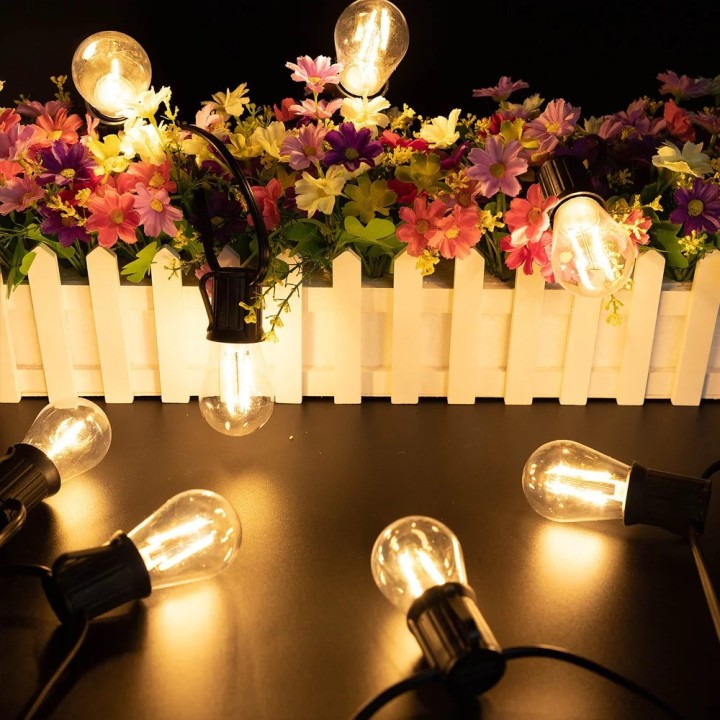 LED light string e27 220V 15m 15 bulbs s14 2w waterproof connectable, garden, outdoor,