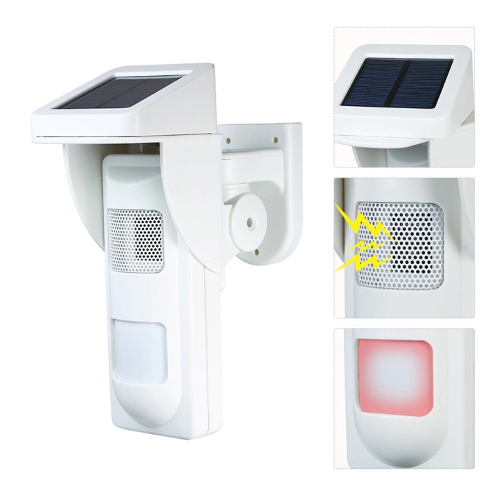 Energía solar sirena flash al aire libre inmunidad a mascotas sensor de energía solar