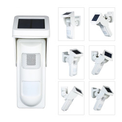 Solar power outdoor flash siren Pet immunity solar power sensor dual function security