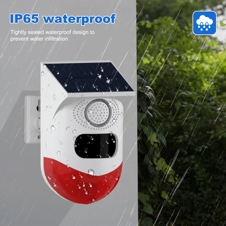 Outdoor waterproof wifi solar siren with presence detector and battery 1 433mhz remote control