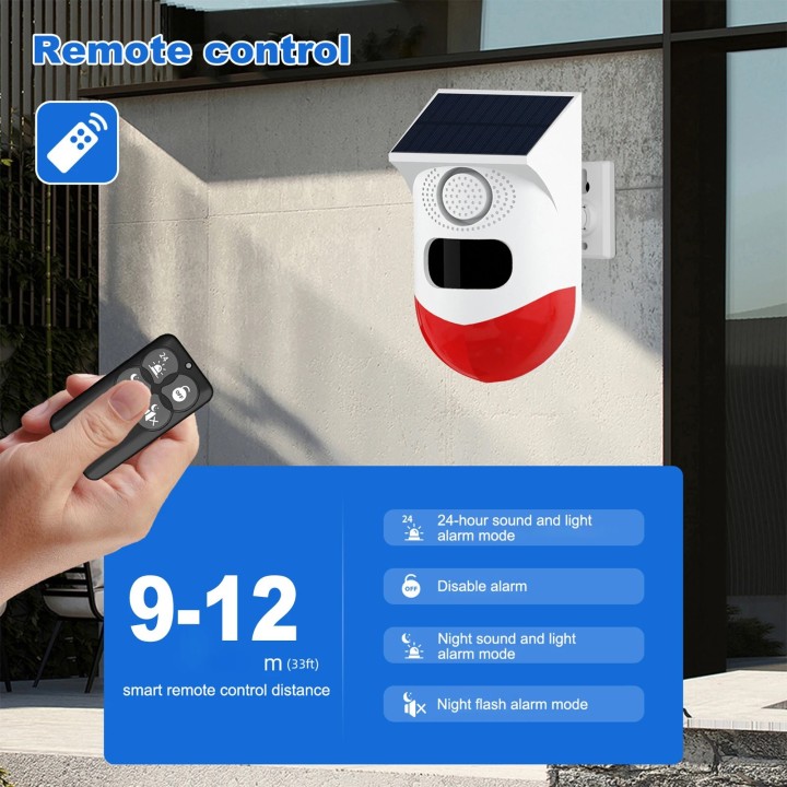 Sirene solaire exterieure etanche wifi avec detecteur de presence et batterie + 1 telecommande