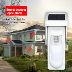 Solar power outdoor flash siren Pet immunity solar power sensor dual function security
