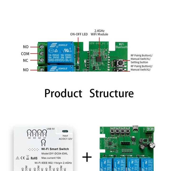 Relè ricevitore Smart Wifi radio a 4 canali 433 mhz tuya 85-250 V 220 V 110 V 2200 W 10 A Alexa
