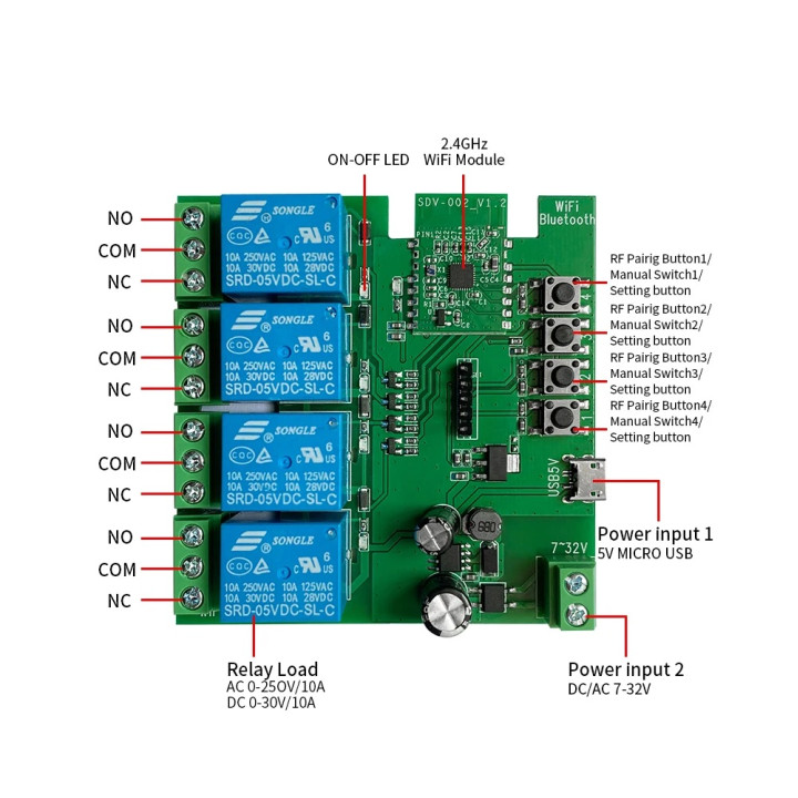 Recepteur Wifi intelligent relais 4 canaux radio 433mhz tuya 85-250V 220V 110V 2200W 10a alexa