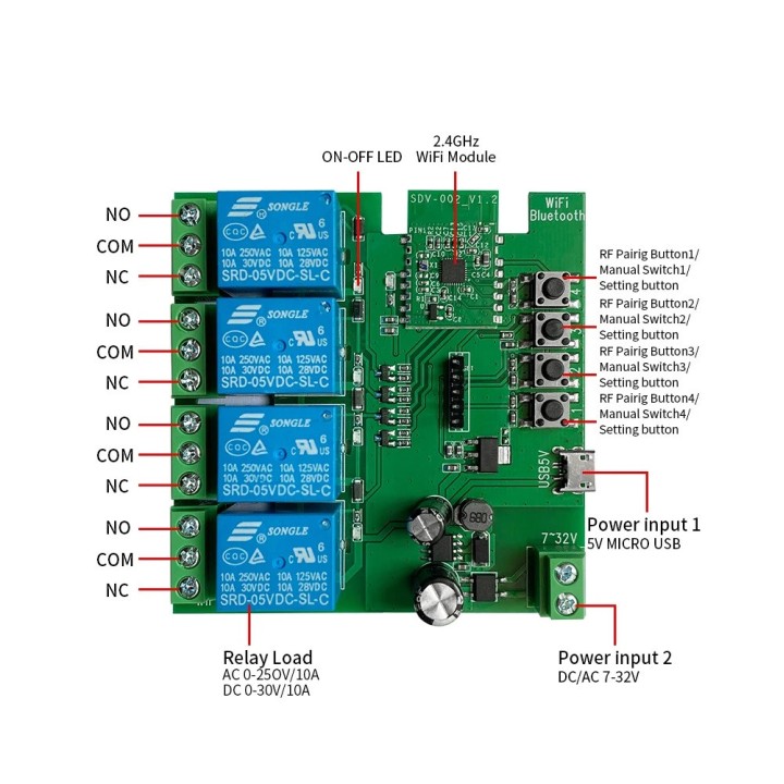 Intelligentes WLAN-Empfängerrelais, 4-Kanal-Radio, 433 MHz, Tuya, 85–250 V, 220 V, 110 V, 2200 W, 10 A, Alexa