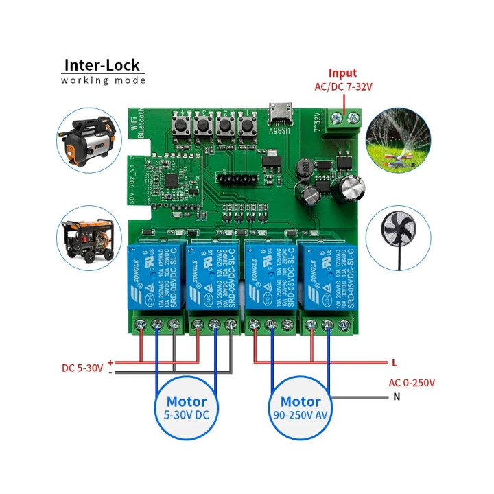 Receptor Wifi inteligente relé 4 canales radio 433mhz tuya 85-250V 220V 110V 2200W 10A alexa