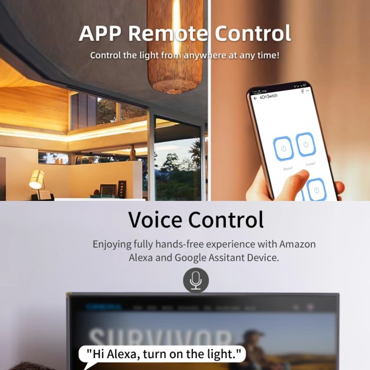 Recepteur Wifi intelligent relais 4 canaux radio 433mhz tuya 85-250V 220V 110V 2200W 10a alexa