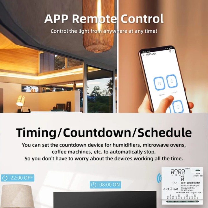Relè ricevitore Smart Wifi radio a 4 canali 433 mhz tuya 85-250 V 220 V 110 V 2200 W 10 A Alexa