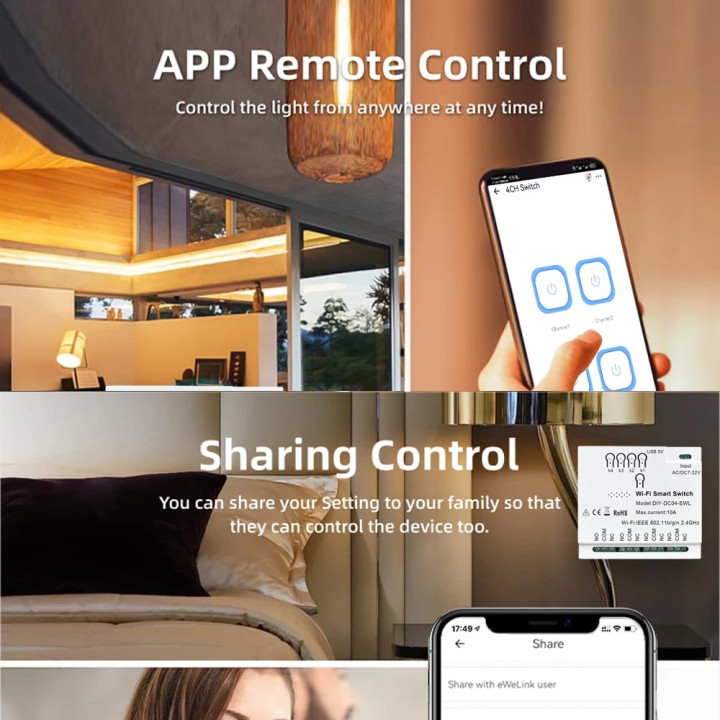 Recepteur Wifi intelligent relais 4 canaux radio 433mhz tuya 85-250V 220V 110V 2200W 10a alexa