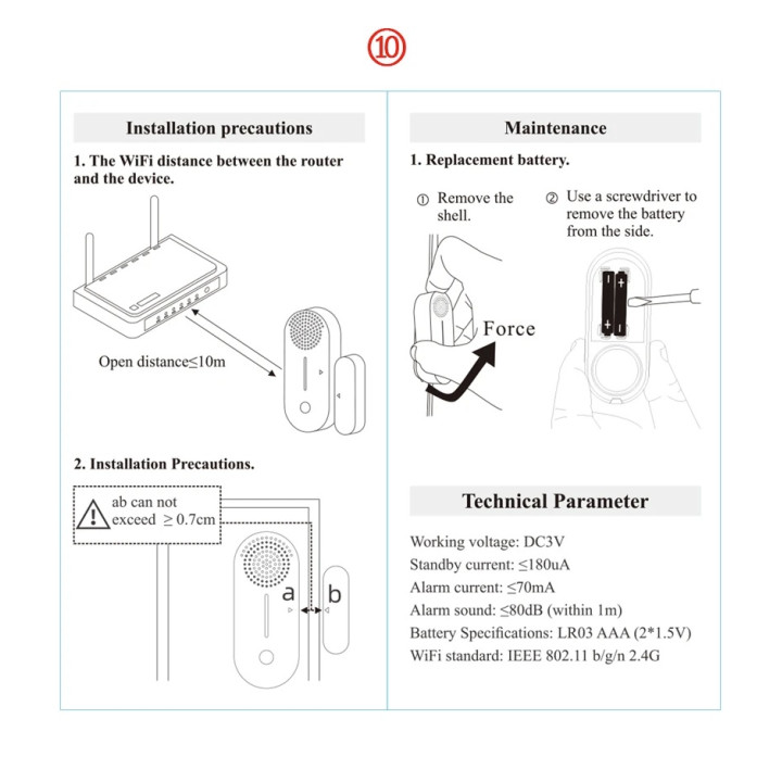 Tuya Door and window opening sensor WiFi detector silent alarm remote control application