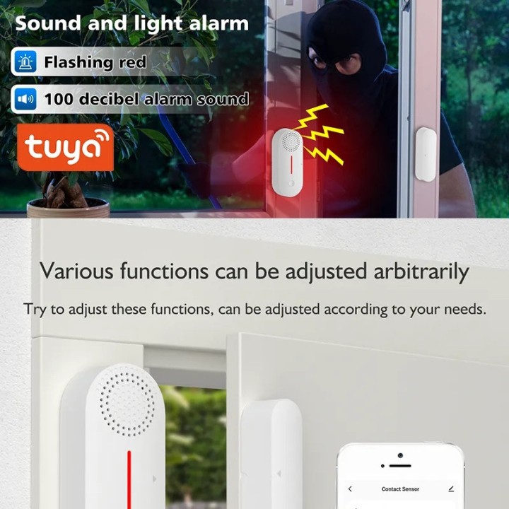 Tuya Capteur ouverture porte et fenêtre WiFi détecteur alarme silencieuse contrôle à distance application