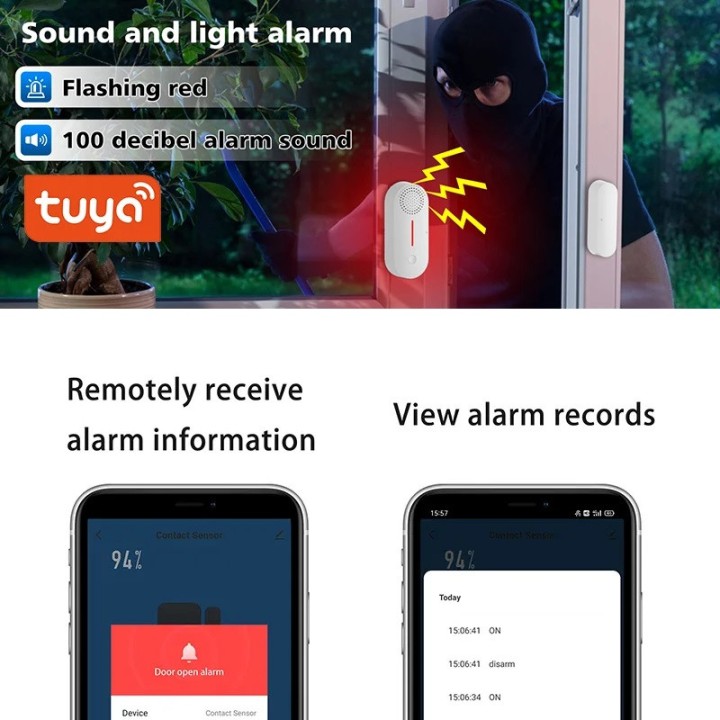 Tuya Door and window opening sensor WiFi detector silent alarm remote control application